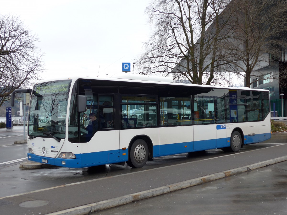 (148'882) - VBL Luzern - Nr. 702/LU 15'717 - Mercedes (ex Heggli, Kriens Nr. 702; ex EvoBus, Kloten) am 16. Februar 2014 beim Bahnhof Luzern
