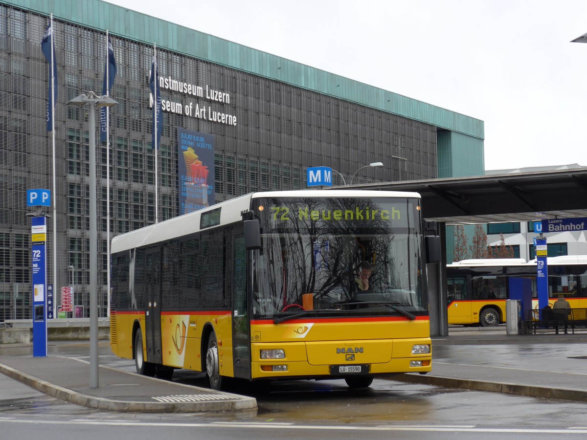 (148'911) - Stirnimann, Neuenkirch - Nr. 42/LU 15'590 - MAN am 16. Februar 2014 beim Bahnhof Luzern