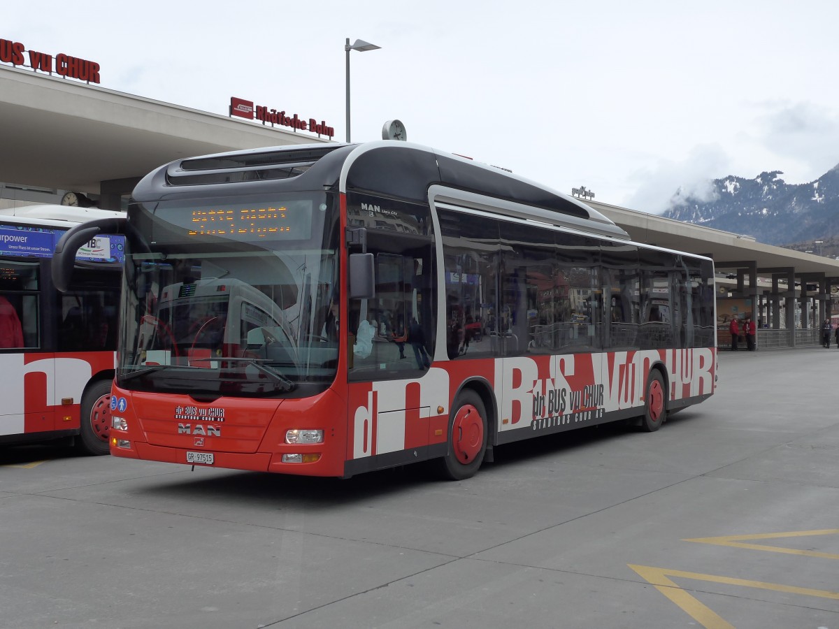 (149'130) - SBC Chur - Nr. 15/GR 97'515 - MAN am 1. Mrz 2014 beim Bahnhof Chur