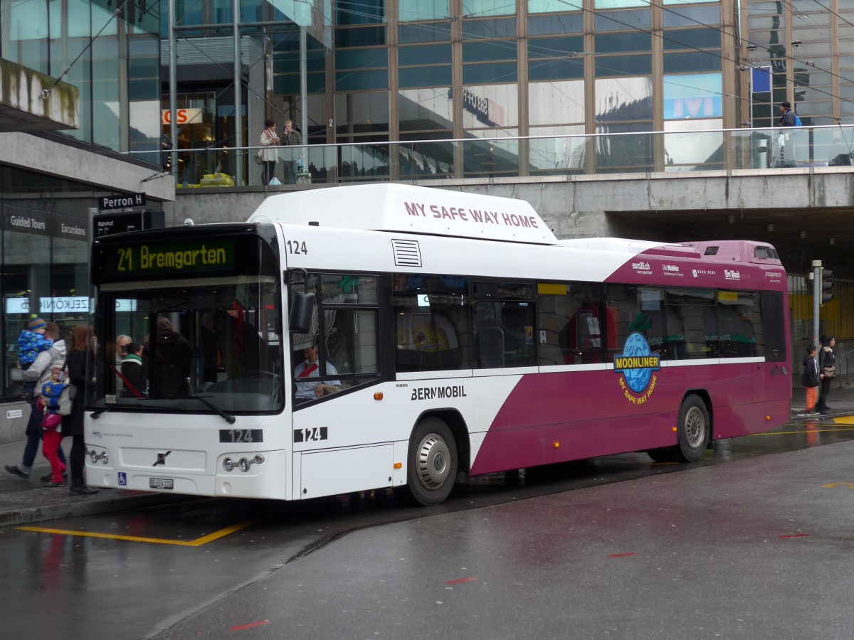 (149'384) - Bernmobil, Bern - Nr. 124/BE 624'124 - Volvo am 23. Mrz 2014 beim Bahnhof Bern