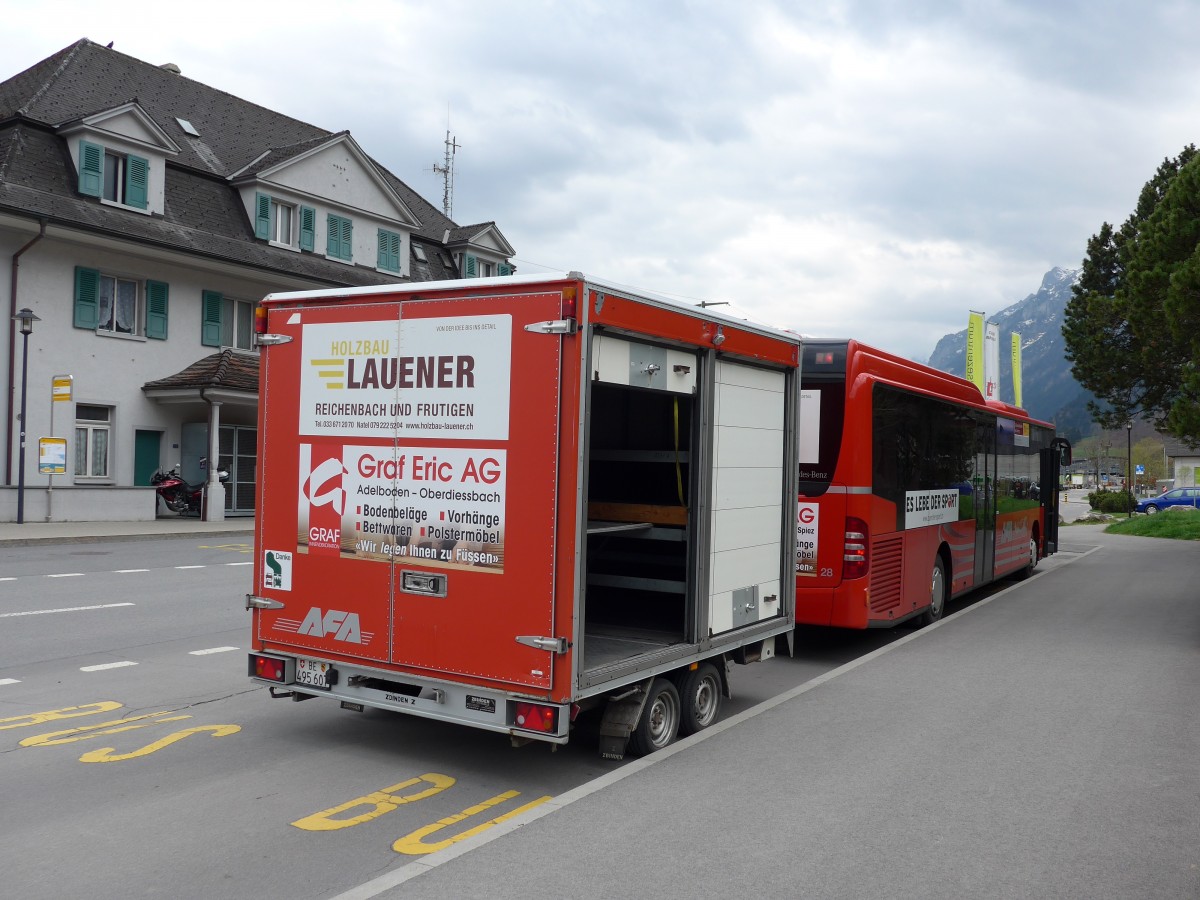 (149'616) - AFA Adelboden - Nr. 63/BE 495'607 - Zbinden Gepckanhnger am 12. April 2014 beim Bahnhof Frutigen