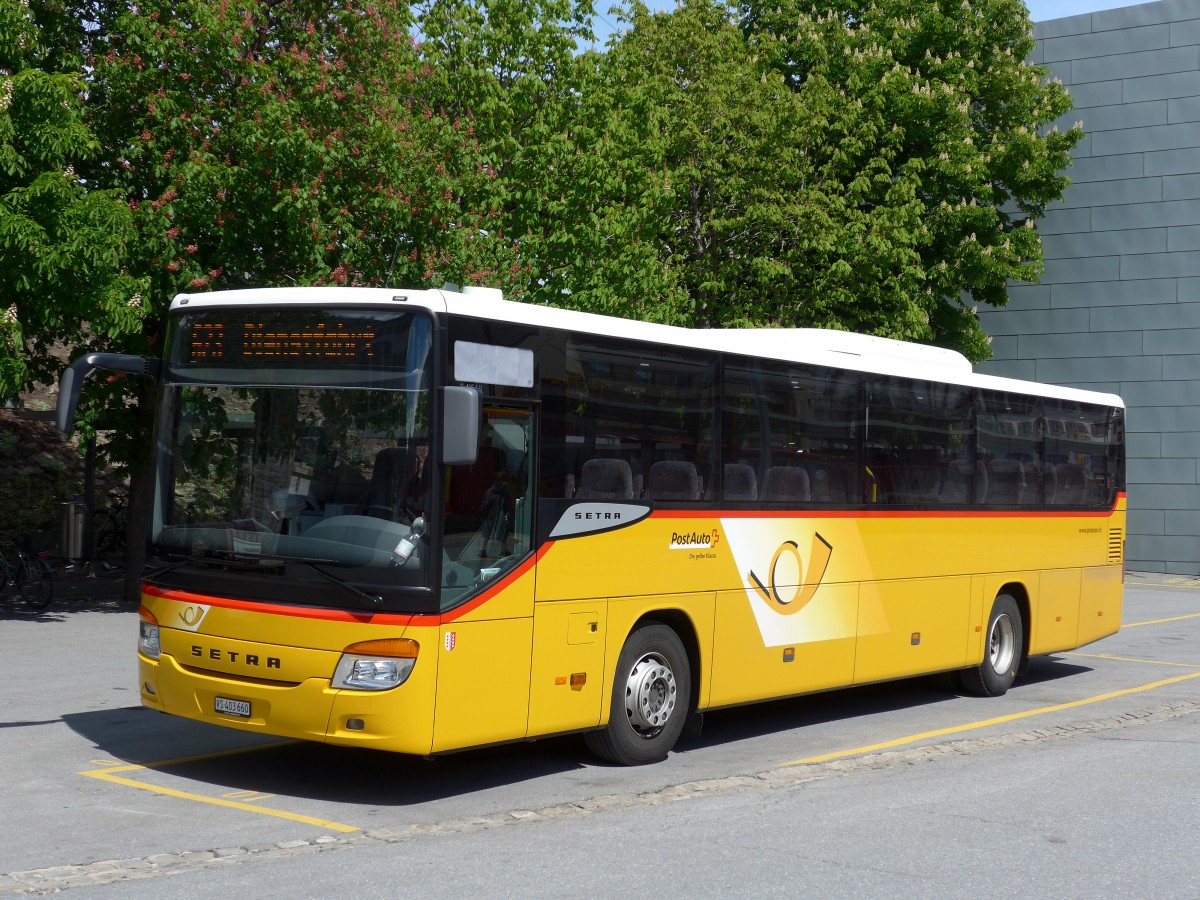 (149'670) - PostAuto Wallis - VS 403'660 - Setra am 20. April 2014 beim Bahnhof Brig