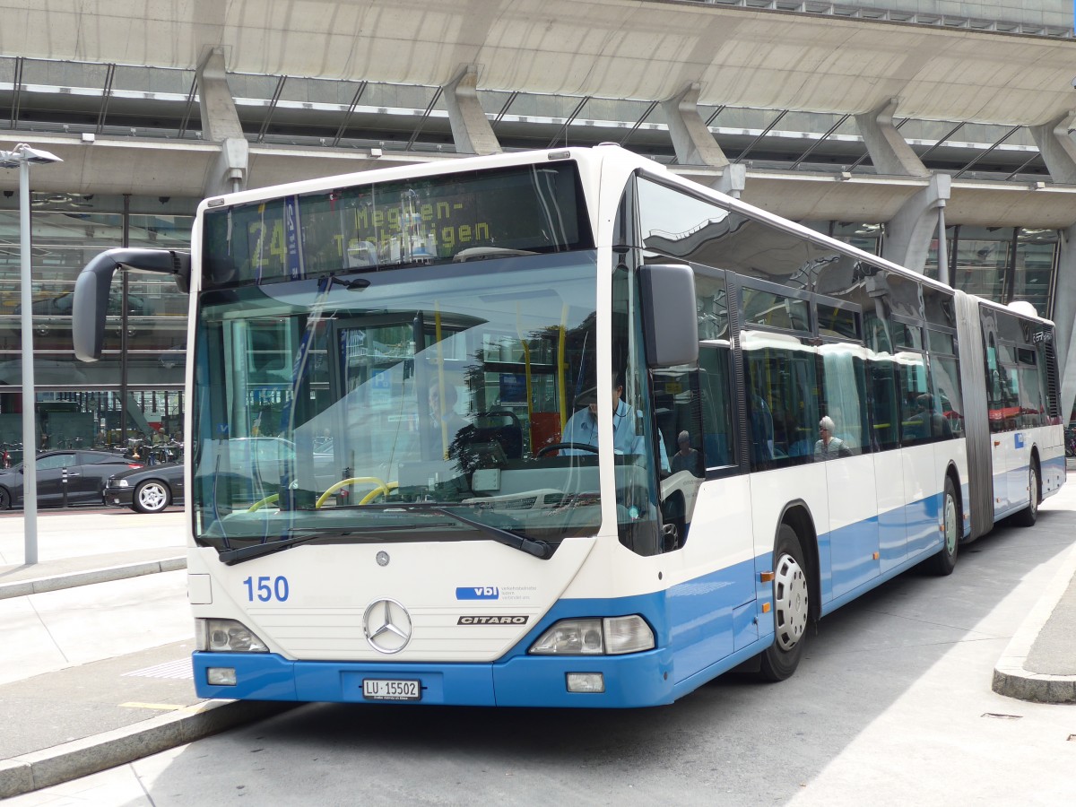 (150'633) - VBL Luzern - Nr. 150/LU 15'502 - Mercedes (ex Heggli, Kriens Nr. 712) am 10. Mai 2014 beim Bahnhof Luzern