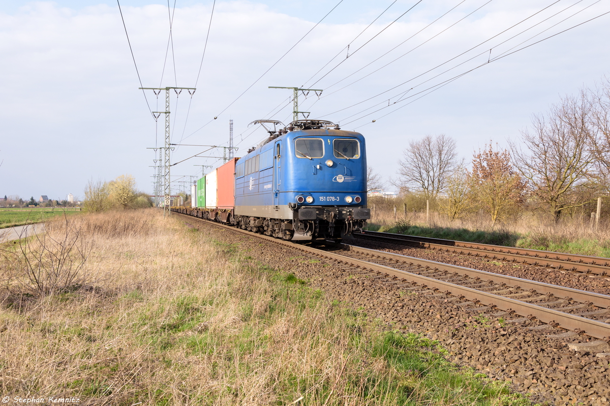 151 078-3 EGP - Eisenbahngesellschaft Potsdam mbH mit einem Containerzug in Stendal und fuhr weiter in Richtung Magdeburg. 08.04.2016