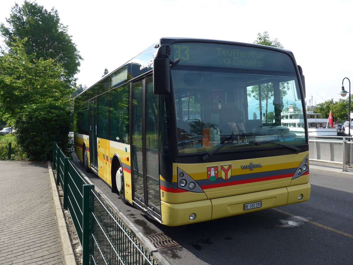 (151'122) - STI Thun - Nr. 5/BE 102'205 - Van Hool (ex Moser, Teuffenthal; ex Burri, Teuffenthal) am 1. Juni 2014 bei der Schifflndte Thun