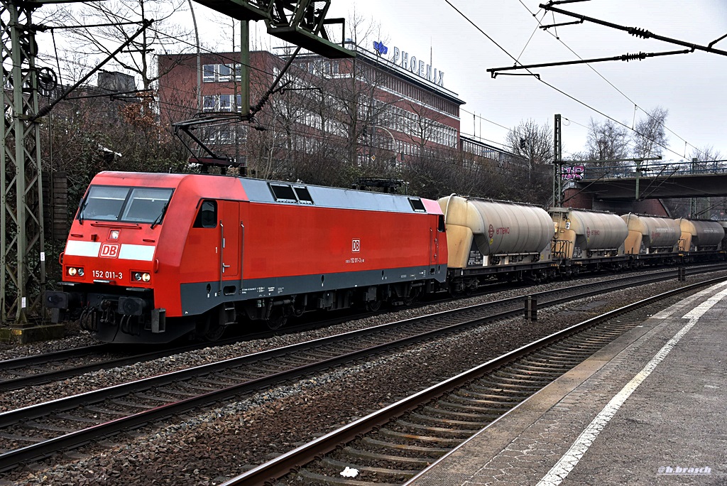 152 011-3 ist mit einen silozug durch hh-harburg gefahren,10.03.16