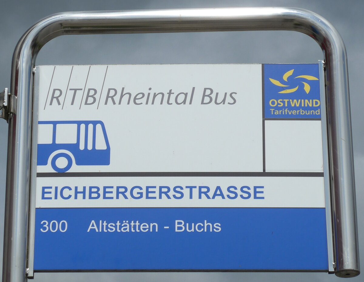 (153'758) - RTB-Haltestellenschild - Altsttten, Eichbergerstrasse - am 16. August 2014