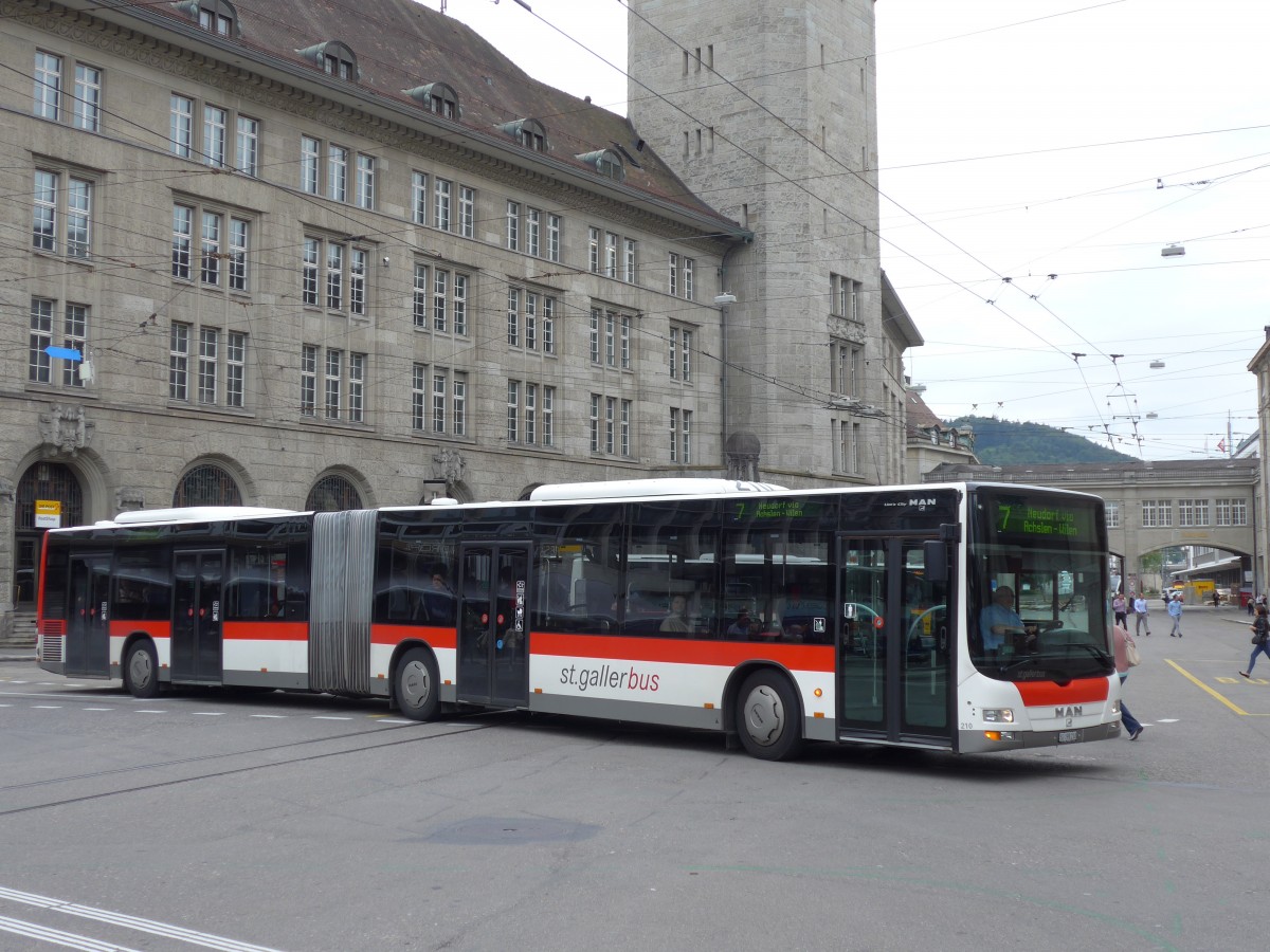 (154'200) - St. Gallerbus, St. Gallen - Nr. 210/SG 198'210 - MAN am 20. August 2014 beim Bahnhof St. Gallen