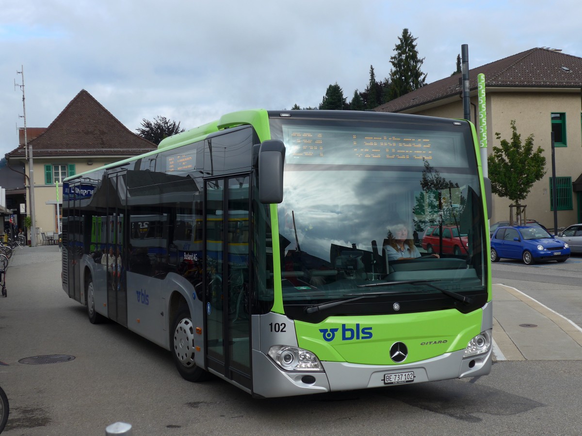 (154'466) - Busland, Burgdorf - Nr. 102/BE 737'102 - Mercedes am 30. August 2014 beim Bahnhof Langnau