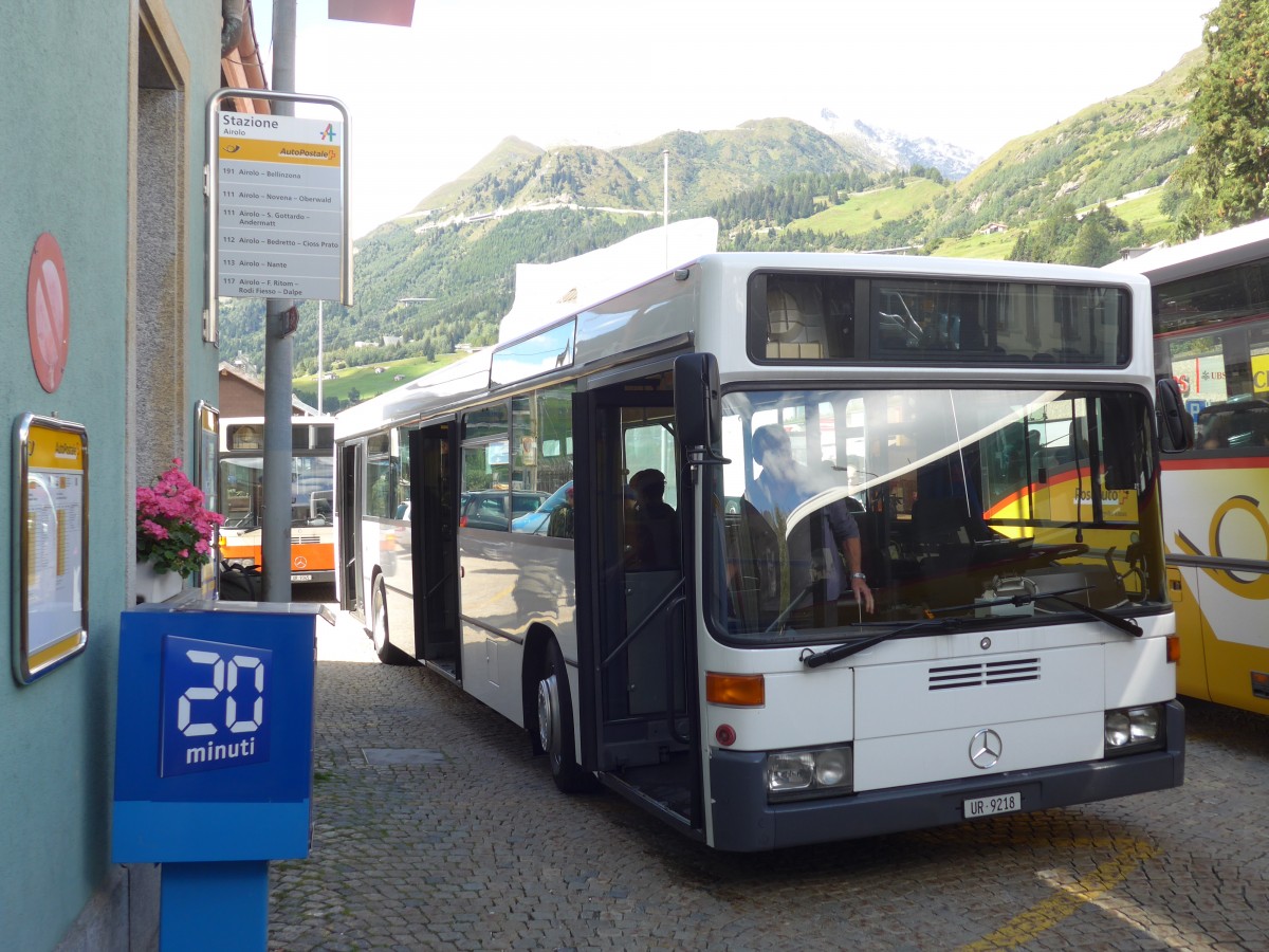 (154'783) - Meyer, Gschenen - UR 9218 - Mercedes (ex BSU Solothurn Nr. 65; ex BSU Solothurn Nr. 59) am 1. September 2014 beim Bahnhof Airolo