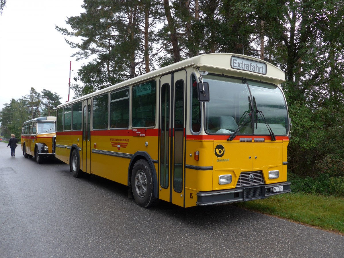 (154'962) - Osthues, Teufen - Nr. 15/AR 17'057 - Saurer-Leyland/Hess (ex AVG Grindelwald Nr. 15; ex RhV Altsttten Nr. 42) am 13. September 2014 in Chur, Waffenplatz