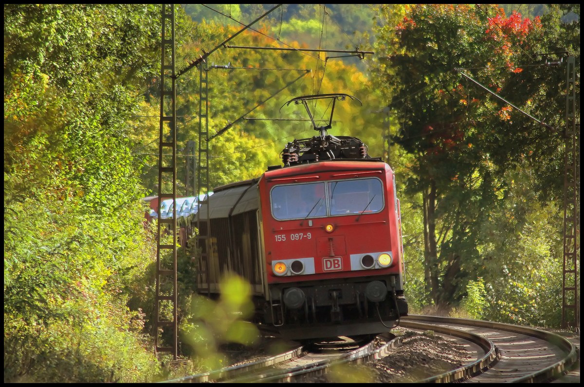 155 097 mit Gterzug am 03.10.13 bei Elm