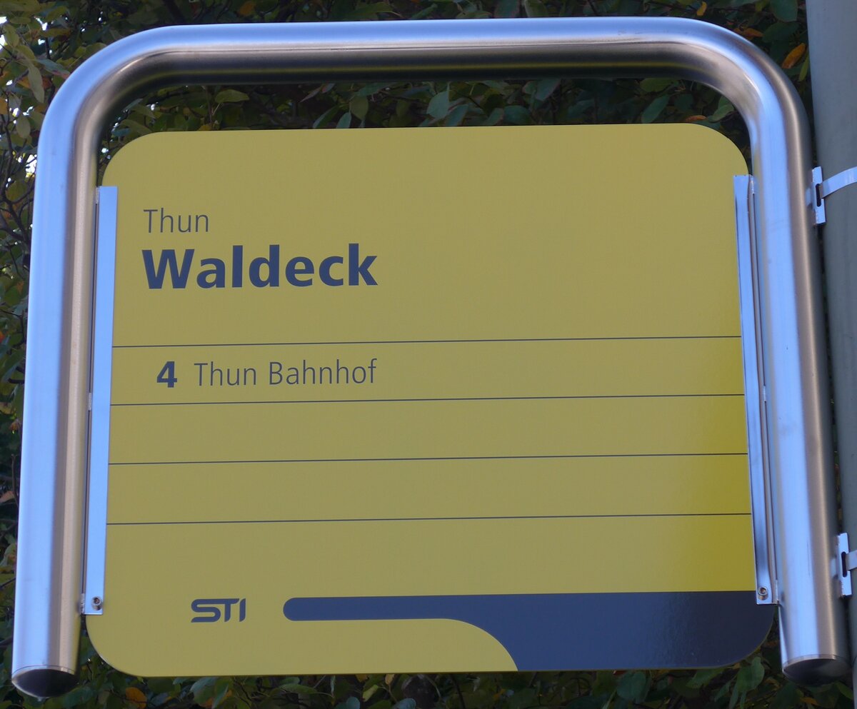 (155'264) - STI-Haltestellenschild - Thun, Waldeck - am 14. September 2014