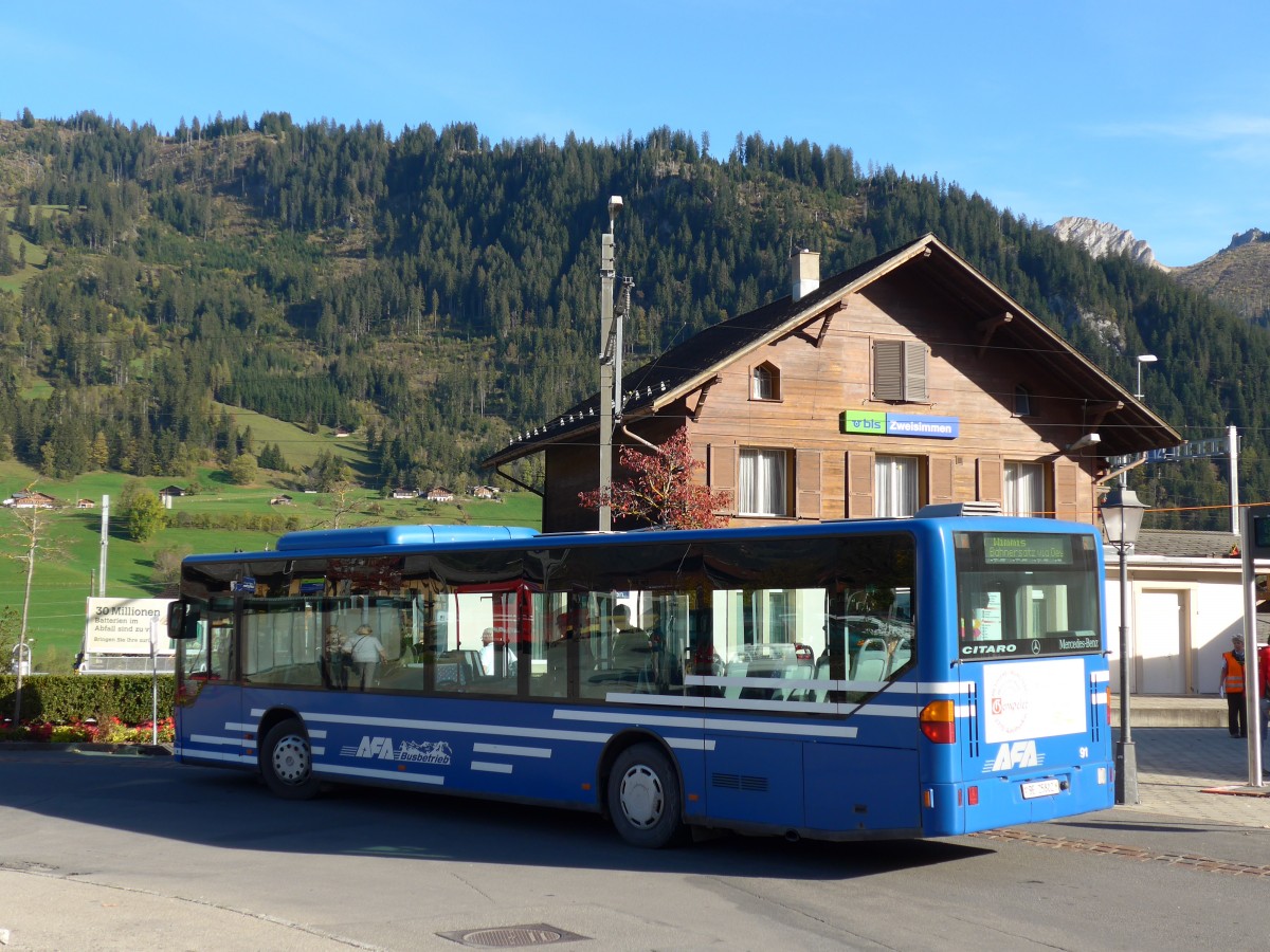 (155'864) - AFA Adelboden - Nr. 91/BE 25'802 - Mercedes (ex Nr. 2) am 19. Oktober 2014 beim Bahnhof Zweisimmen