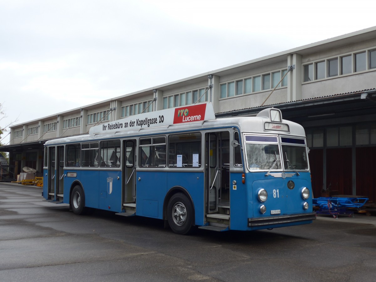 (155'987) - VBL Luzern (vbl-historic) - Nr. 81/LU 231'018 - FBW/Hess am 25. Oktober 2014 in Rain, Lager Geissbach