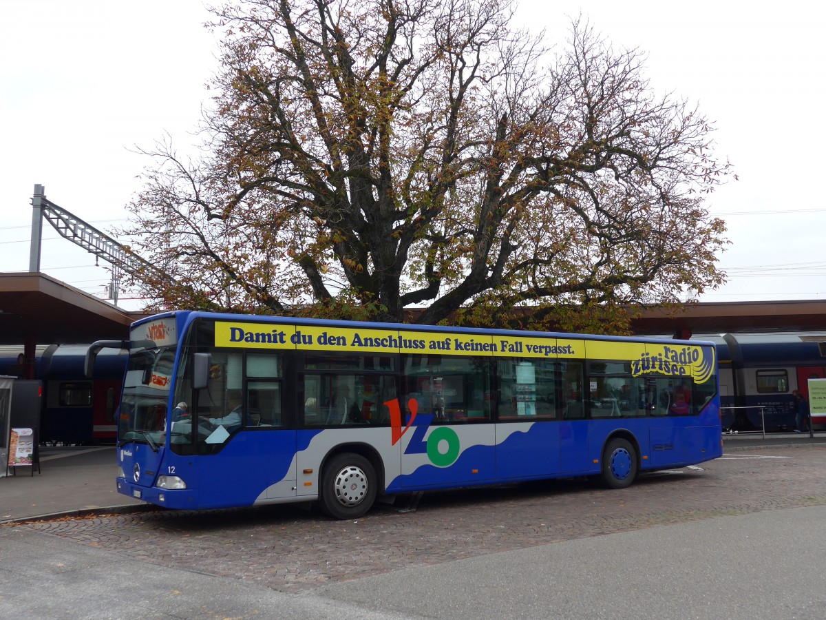 (156'201) - VZO Grningen - Nr. 12/ZH 41'412 - Mercedes am 28. Oktober 2014 beim Bahnhof Wetzikon