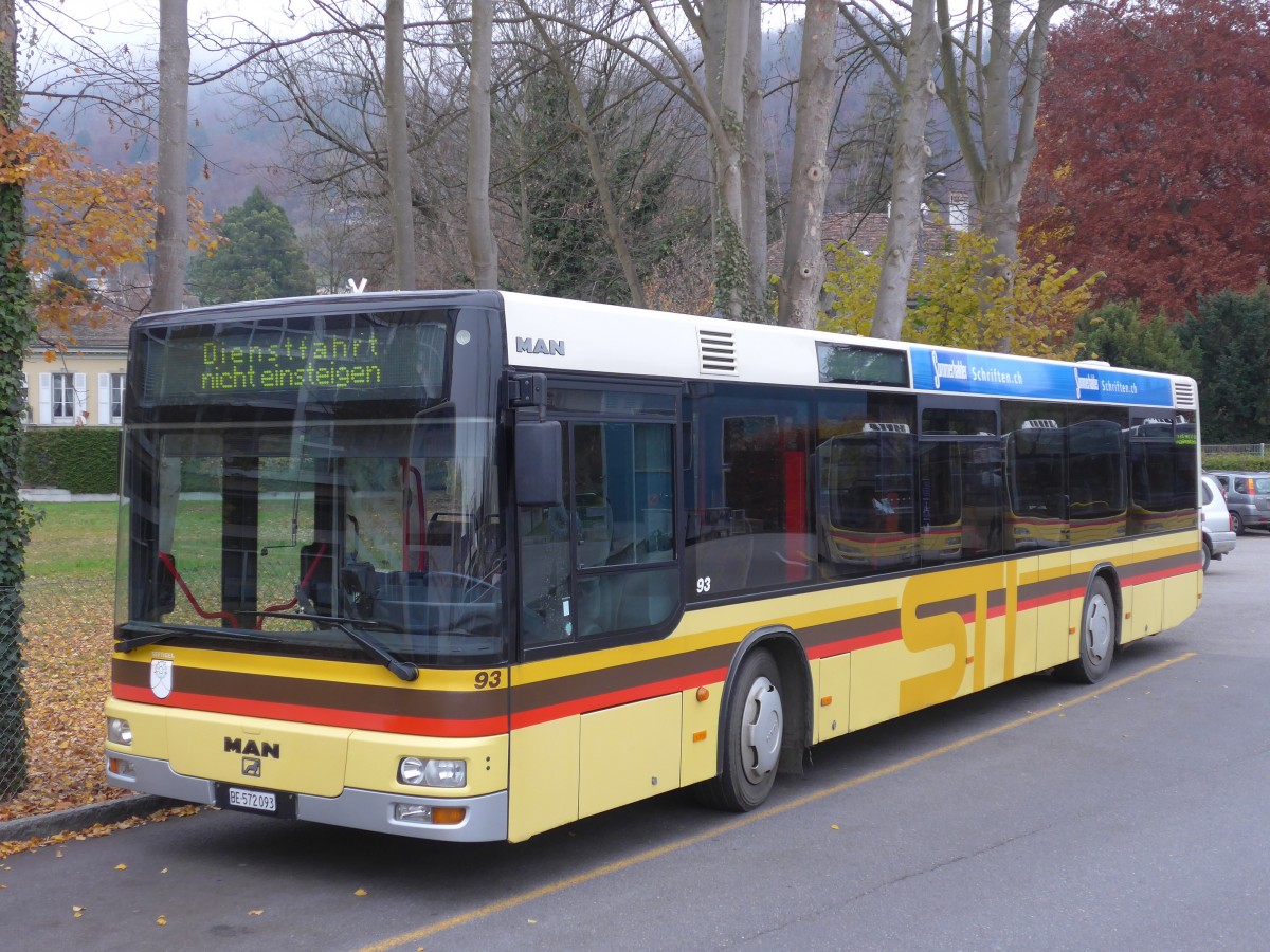 (157'574) - STI Thun - Nr. 93/BE 572'093 - MAN am 27. November 2014 bei der Schifflndte Thun