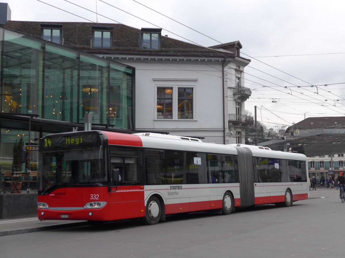 (157'630) - SW Winterthur - Nr. 332/ZH 719'332 - Solaris am 6. Dezember 2014 beim Hauptbahnhof Winterthur