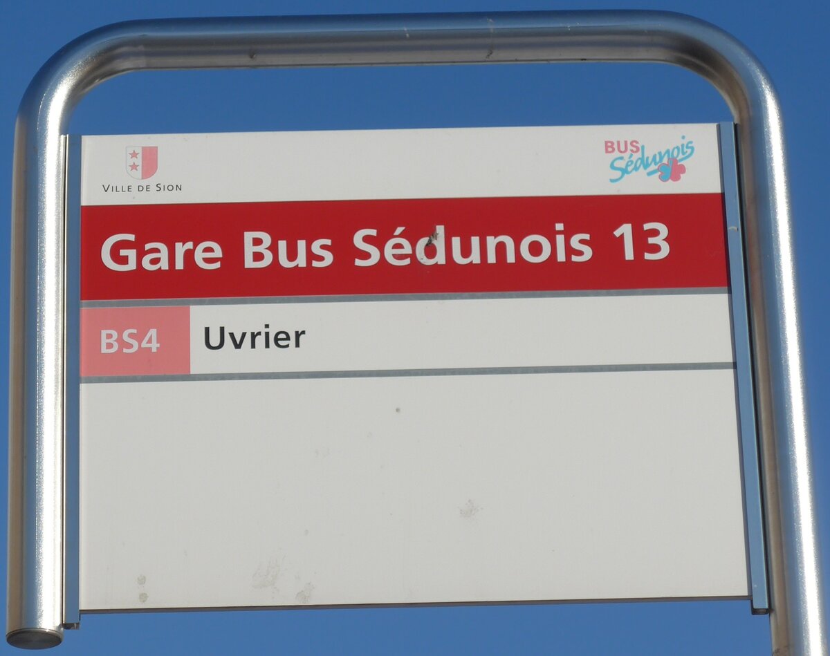(158'078) - BUS Sdunois-Haltestellenschild - Sion, Gare - am 1. Januar 2015