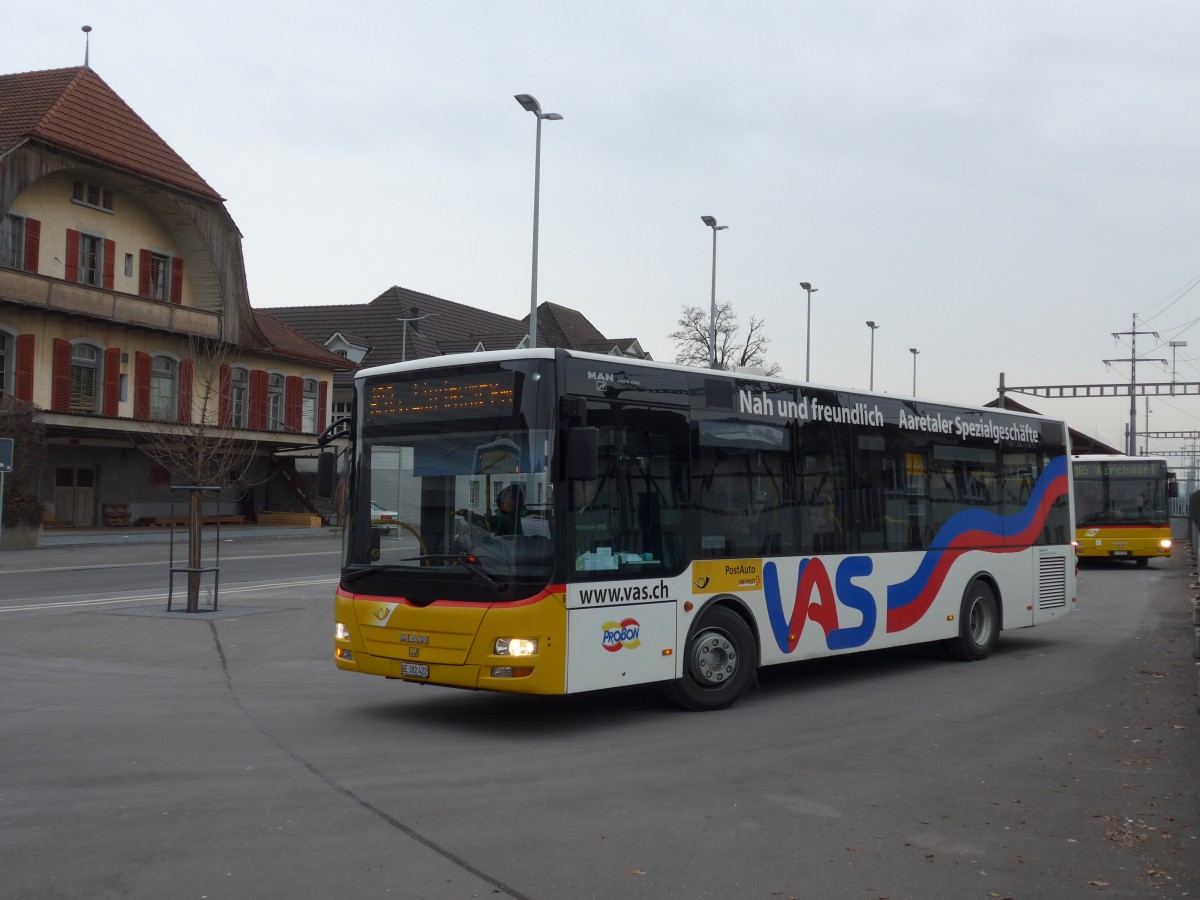 (158'457) - Lengacher, Mnsingen - Nr. 6/BE 382'422 - MAN/Gppel am 19. Januar 2015 beim Bahnhof Mnsingen