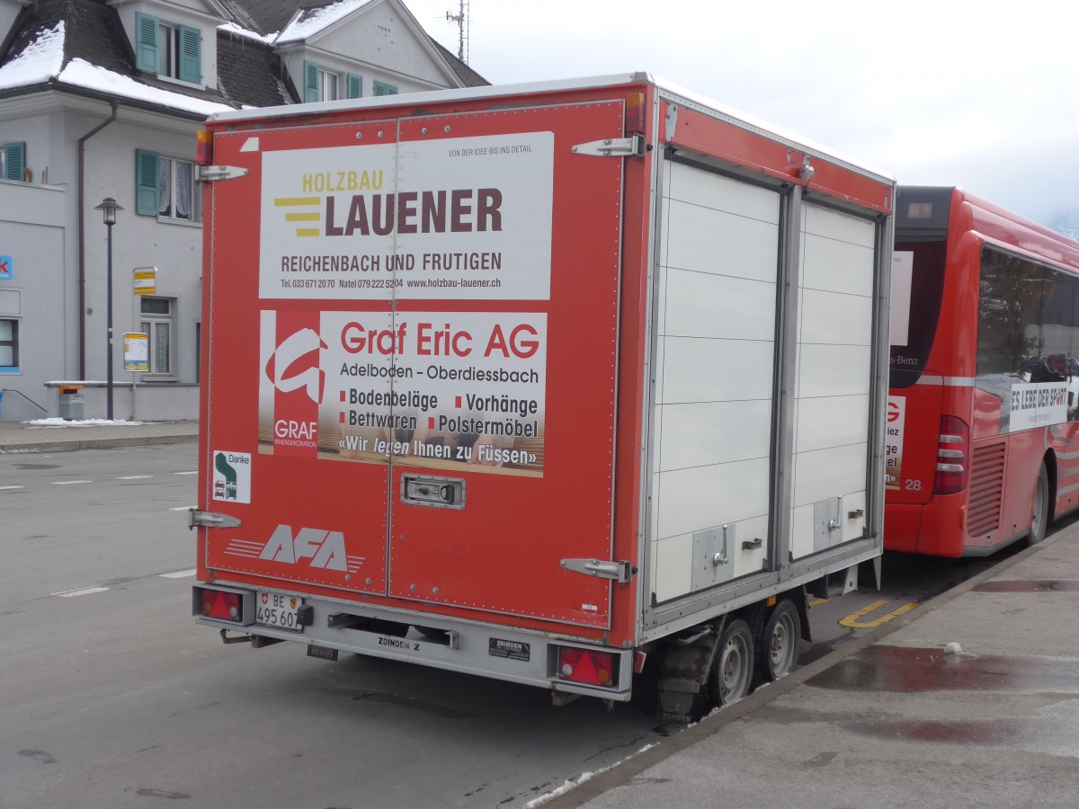 (158'495) - AFA Adelboden - Nr. 63/BE 495'607 - Zbinden Gepckanhnger am 24. Januar 2015 beim Bahnhof Frutigen