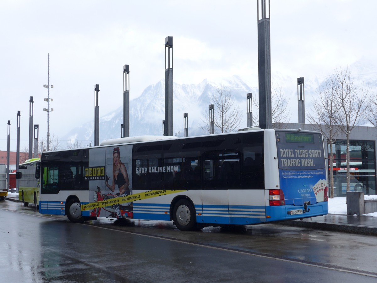 (158'535) - BSW Sargans - Nr. 341/SG 297'514 - MAN am 1. Februar 2015 beim Bahnhof Sargans