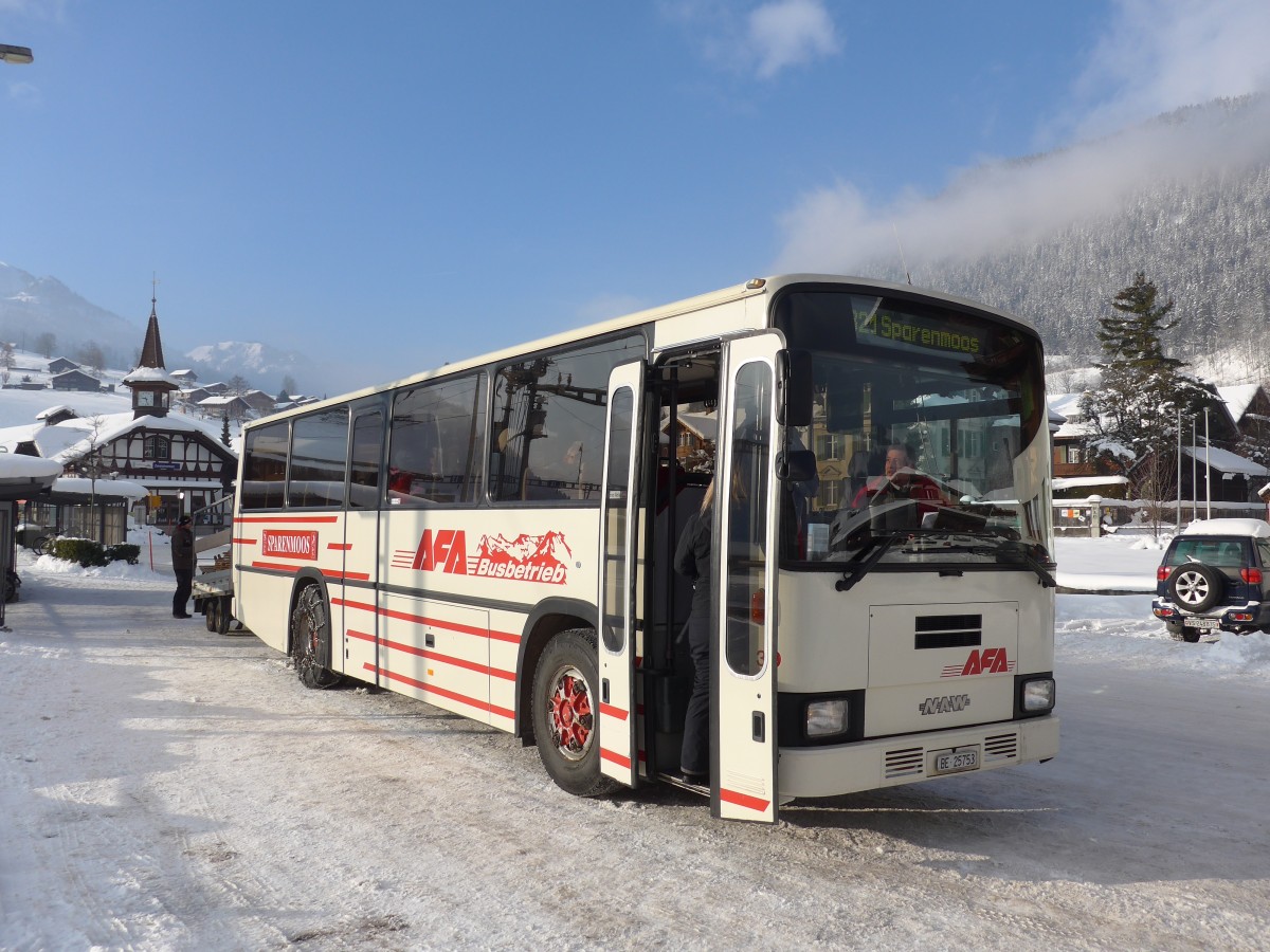 (158'648) - AFA Adelboden - Nr. 39/BE 25'753 - NAW/R&J (ex Nr. 18; ex Autopostale, Mendrisio Nr. 38; ex Piotti, Balerna Nr. 38; ex AAGI Interlaken Nr. 38; ex Schmocker, Beatenberg Nr. 3) am 8. Februar 2015 beim Bahnhof Zweisimmen