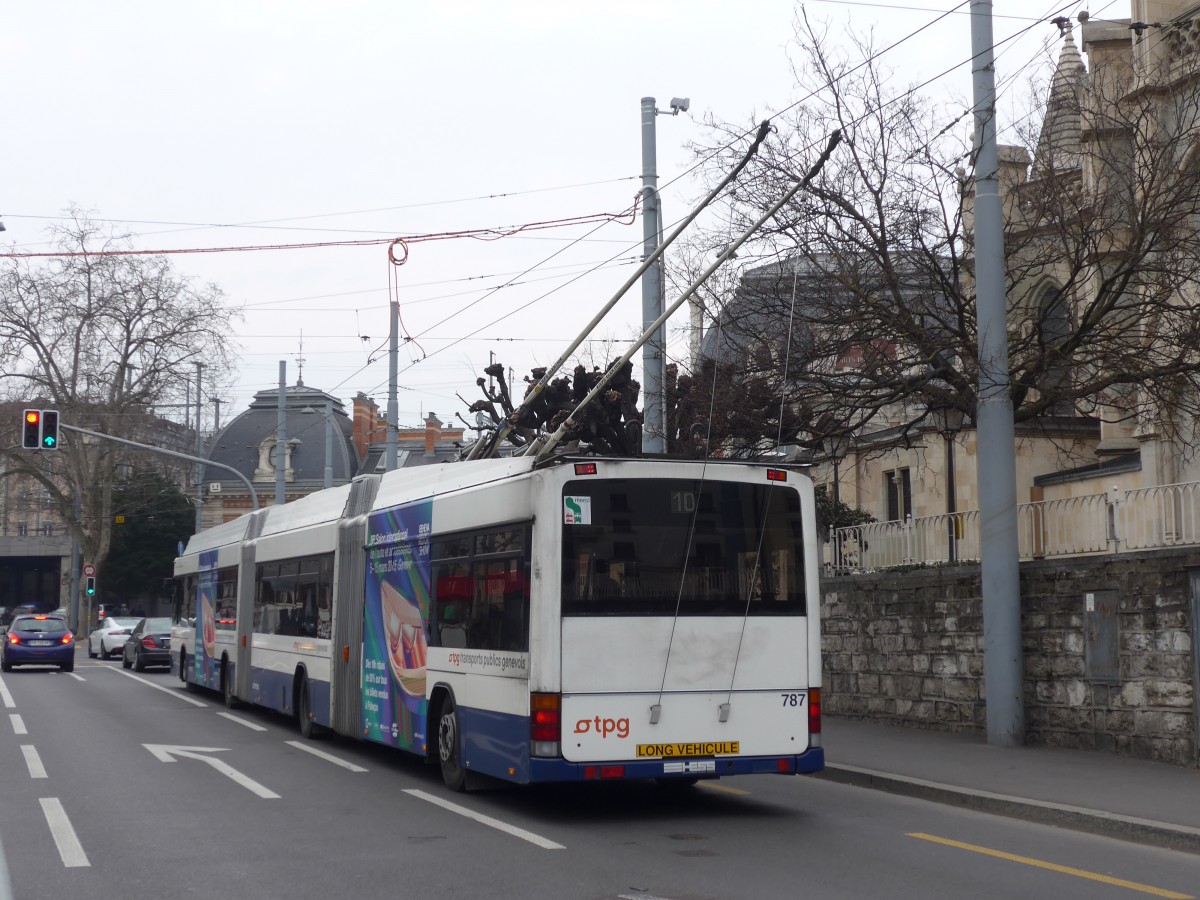 (159'164) - TPG Genve - Nr. 787 - Hess/Hess Doppelgelenktrolleybus am 14. Mrz 2015 in Genve, Place des Vingt-Deux-Cantons