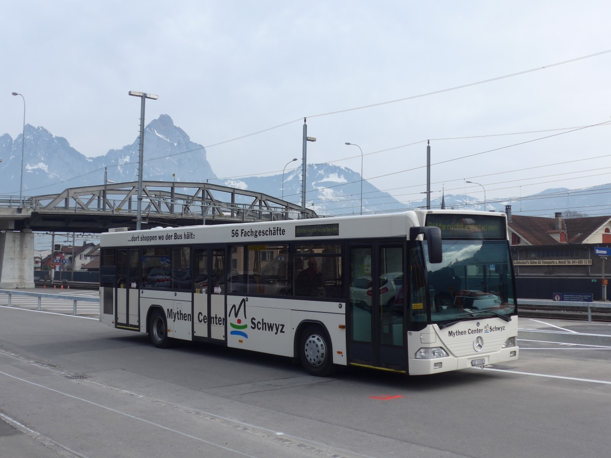 (159'233) - AAGS Schwyz - Nr. 15/SZ 11'315 - Mercedes/Hess am 17. Mrz 2015 beim Bahnhof Brunnen