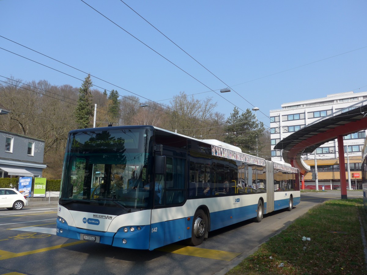 (159'381) - VBZ Zrich - Nr. 542/ZH 730'542 - Neoplan am 19. Mrz 2015 in Zrich, Bucheggplatz