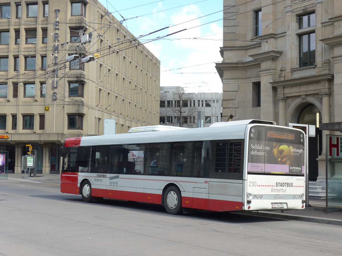 (159'469) - SW Winterthur - Nr. 230/ZH 766'230 - Solaris am 27. Mrz 2015 beim Hauptbahnhof Winterthur