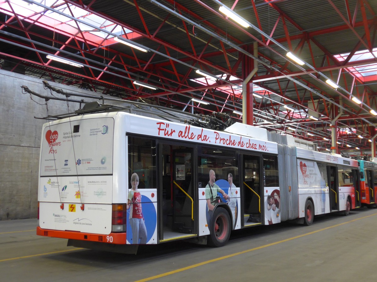 (159'507) - VB Biel - Nr. 90 - NAW/Hess Gelenktrolleybus am 28. Mrz 2015 in Biel, Depot
