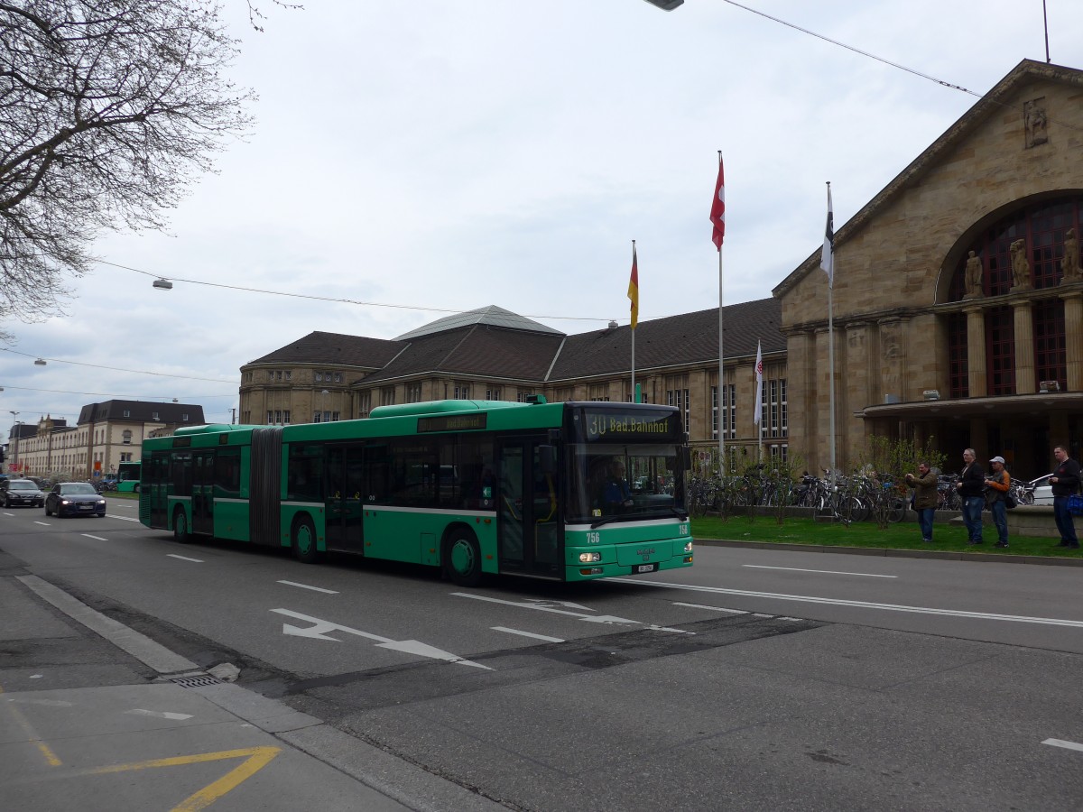 (159'863) - BVB Basel - Nr. 756/BS 3256 - MAN am 11. April 2015 in Basel, Badischer Bahnhof
