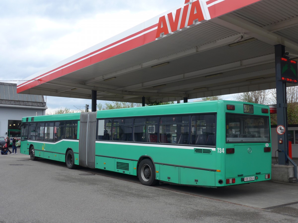 (159'870) - BVB Basel - Nr. 734/BS 3234 - Mercedes (ex VAG Freiburg/D Nr. 933) am 11. April 2015 in Basel, Garage Rankstrasse