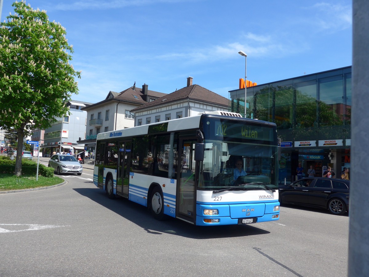 (160'193) - WilMobil, Wil - Nr. 227/SG 191'427 - MAN (ex Wick, Wil Nr. 7) am 8. Mai 2015 beim Bahnhof Wil