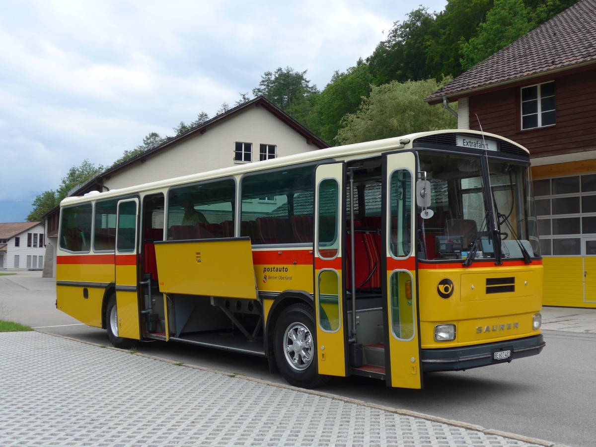 (160'988) - AVG Meiringen - Nr. 74/BE 607'481 - Saurer/R&J (ex PostAuto Berner Oberland; ex P 24'357) am 25. Mai 2015 in Meiringen, Garage