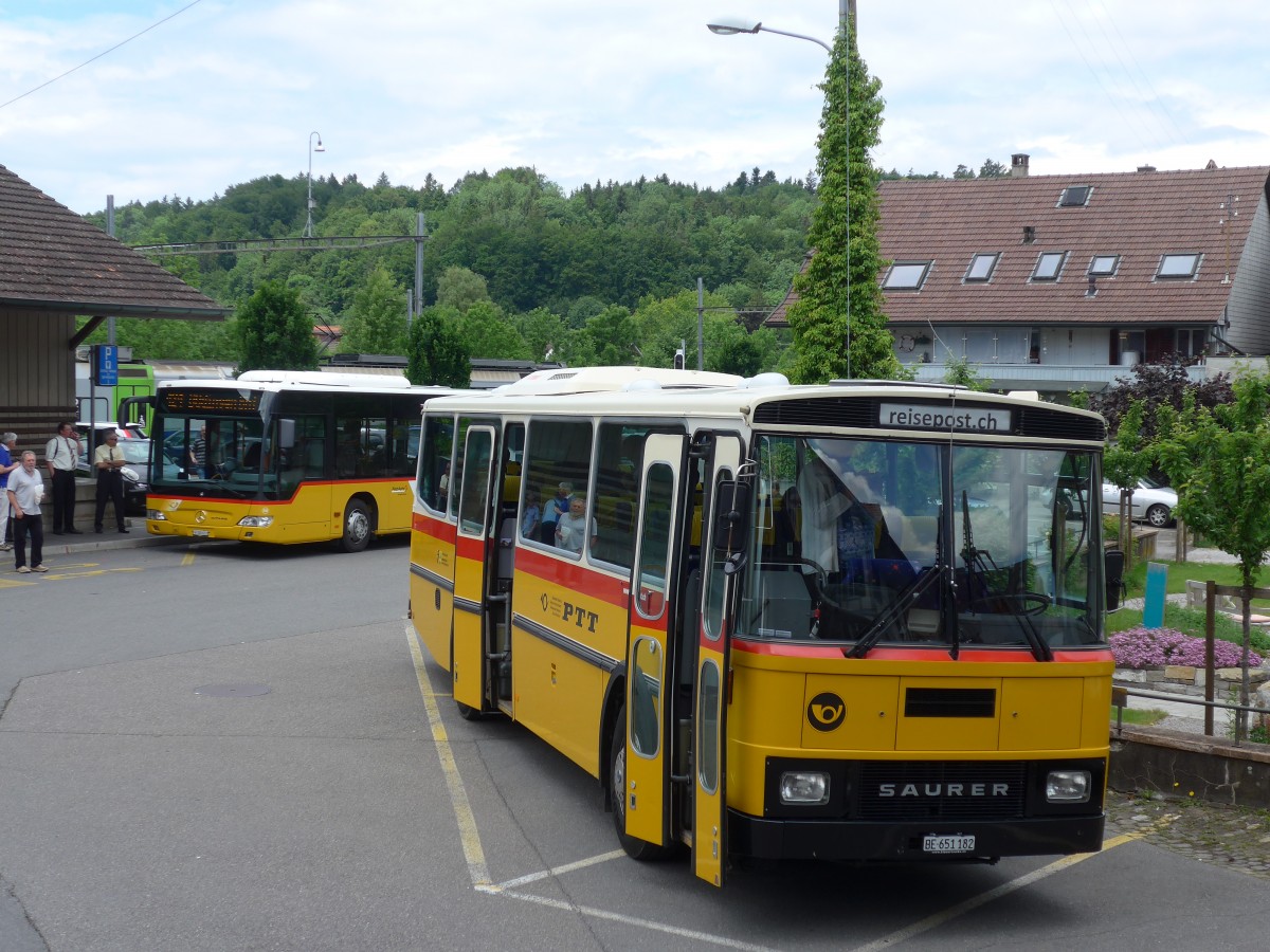 (161'478) - Bernair, Mnsingen - BE 651'182 - Saurer/Tscher (ex Schebath, Lauerz; ex Albin, Fllanden; ex Heim, Flums) am 30. Mai 2015 beim Bahnhof Laupen