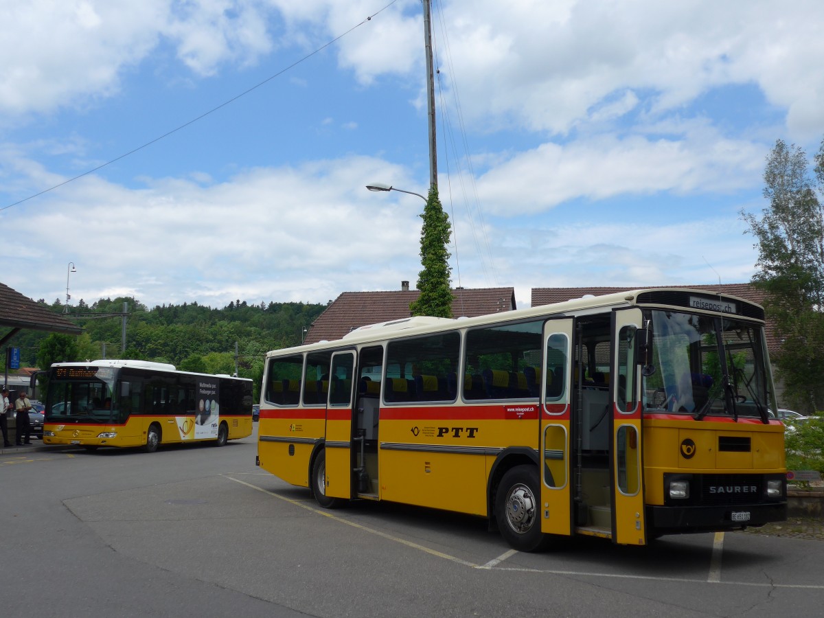 (161'480) - Bernair, Mnsingen - BE 651'182 - Saurer/Tscher (ex Schebath, Lauerz; ex Albin, Fllanden; ex Heim, Flums) am 30. Mai 2015 beim Bahnhof Laupen