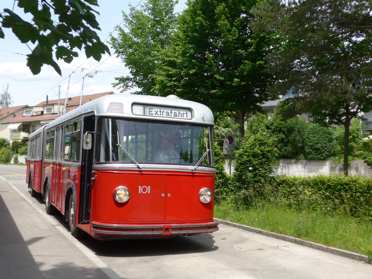 (161'645) - VW Winterthur - Nr. 101 - FBW/SWS Gelenktrolleybus am 31. Mai 2015 in Winterthur, Oberseen