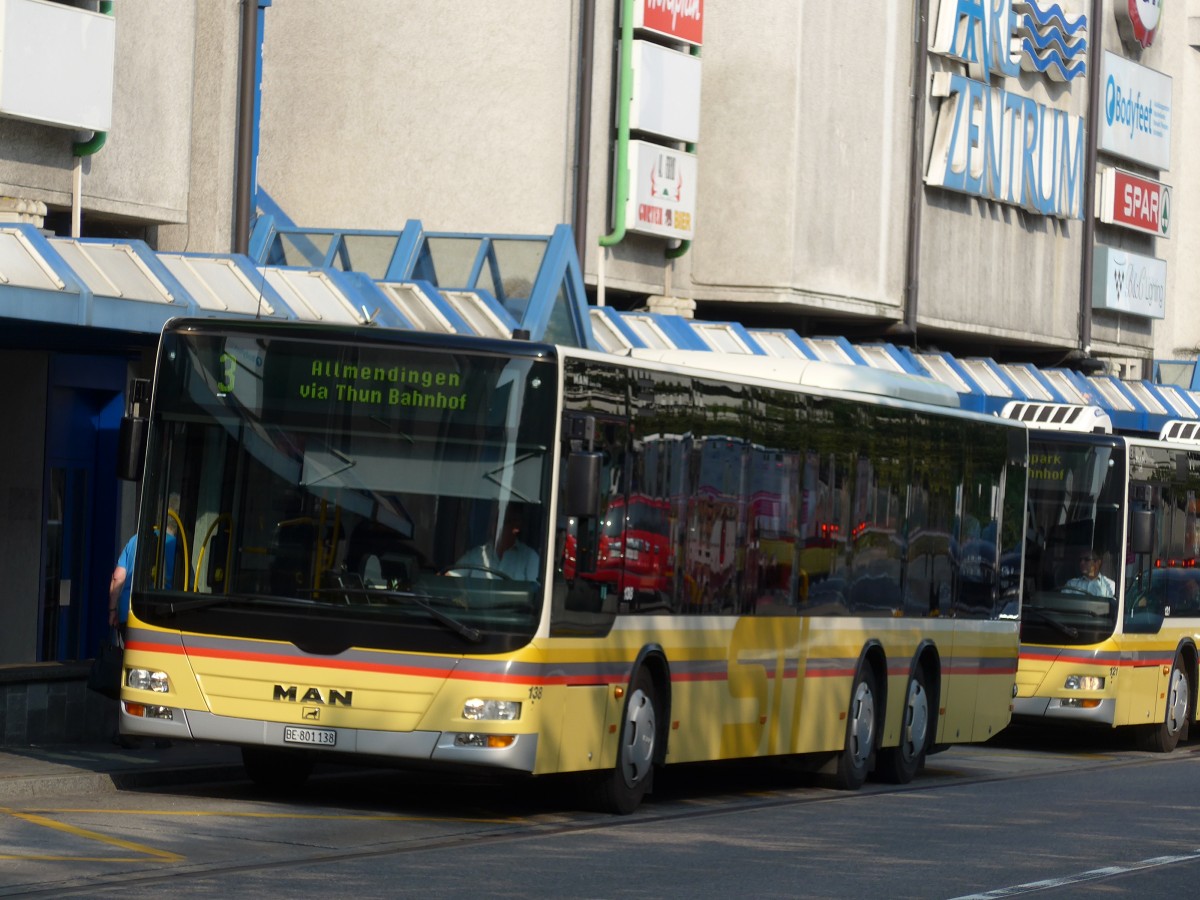 (162'928) - STI Thun - Nr. 138/BE 801'138 - MAN am 6. Juli 2015 in Thun, Postbrcke