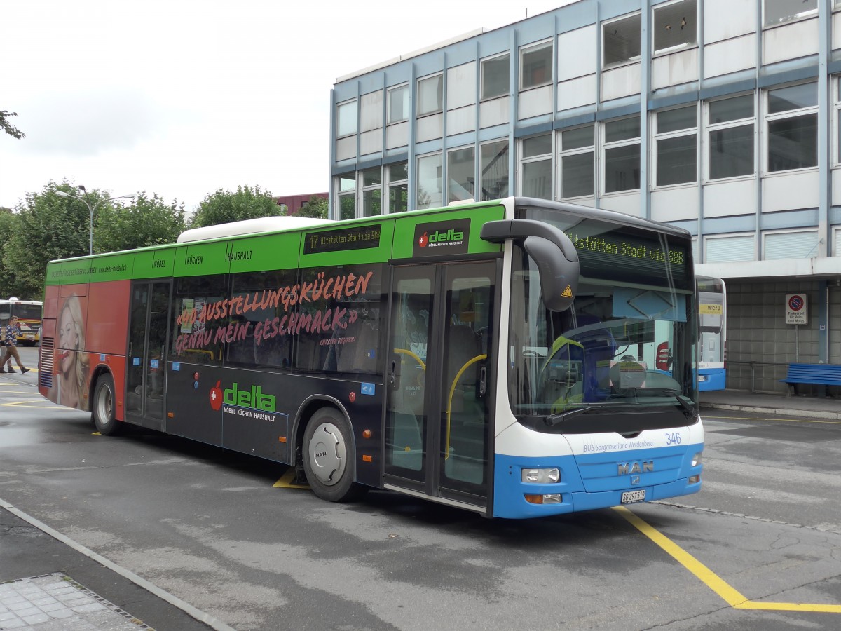 (163'498) - BSW Sargans - Nr. 346/SG 297'519 - MAN am 16. August 2015 beim Bahnhof Buchs