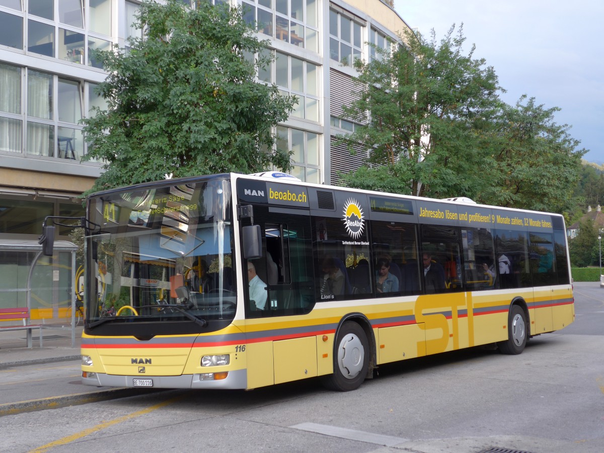 (164'376) - STI Thun - Nr. 116/BE 700'116 - MAN am 3. September 2015 beim Bahnhof Thun