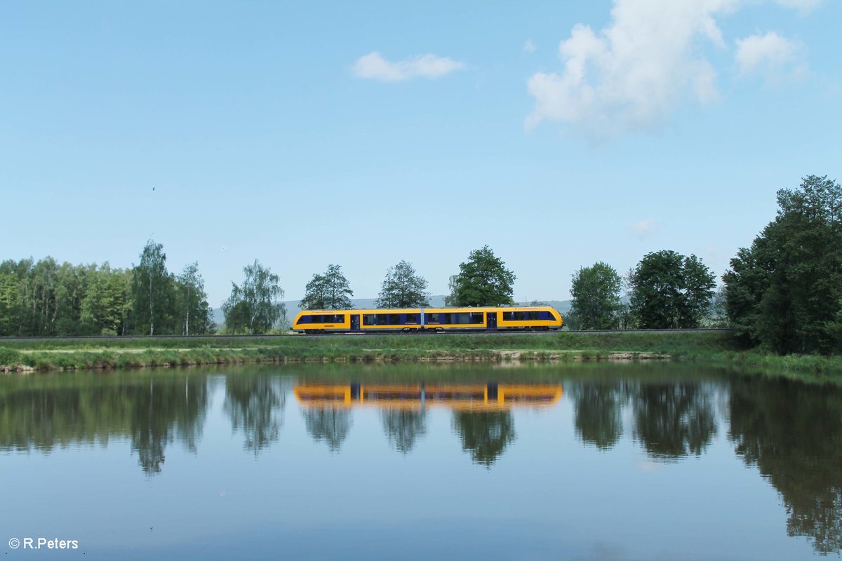 1648 205 der Oberpfalzbahn als OPB 79721 Marktredwitz - Regensburg kurz vor Wiesau/Oberpfalz. 26.05.16