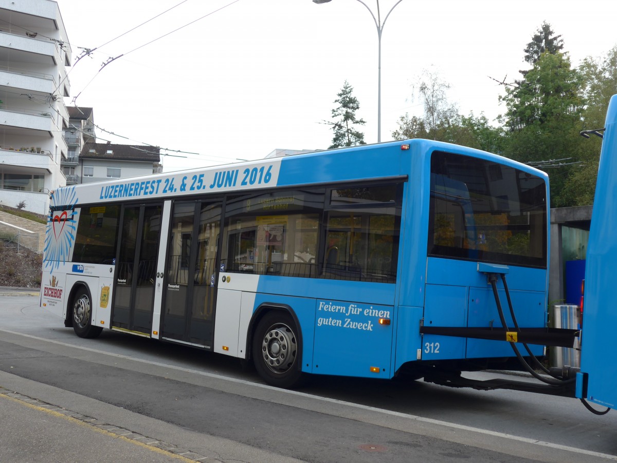 (164'858) - VBL Luzern - Nr. 312 - Lanz+Marti/Hess Personenanhnger am 16. September 2015 in Luzern, Wrzenbach