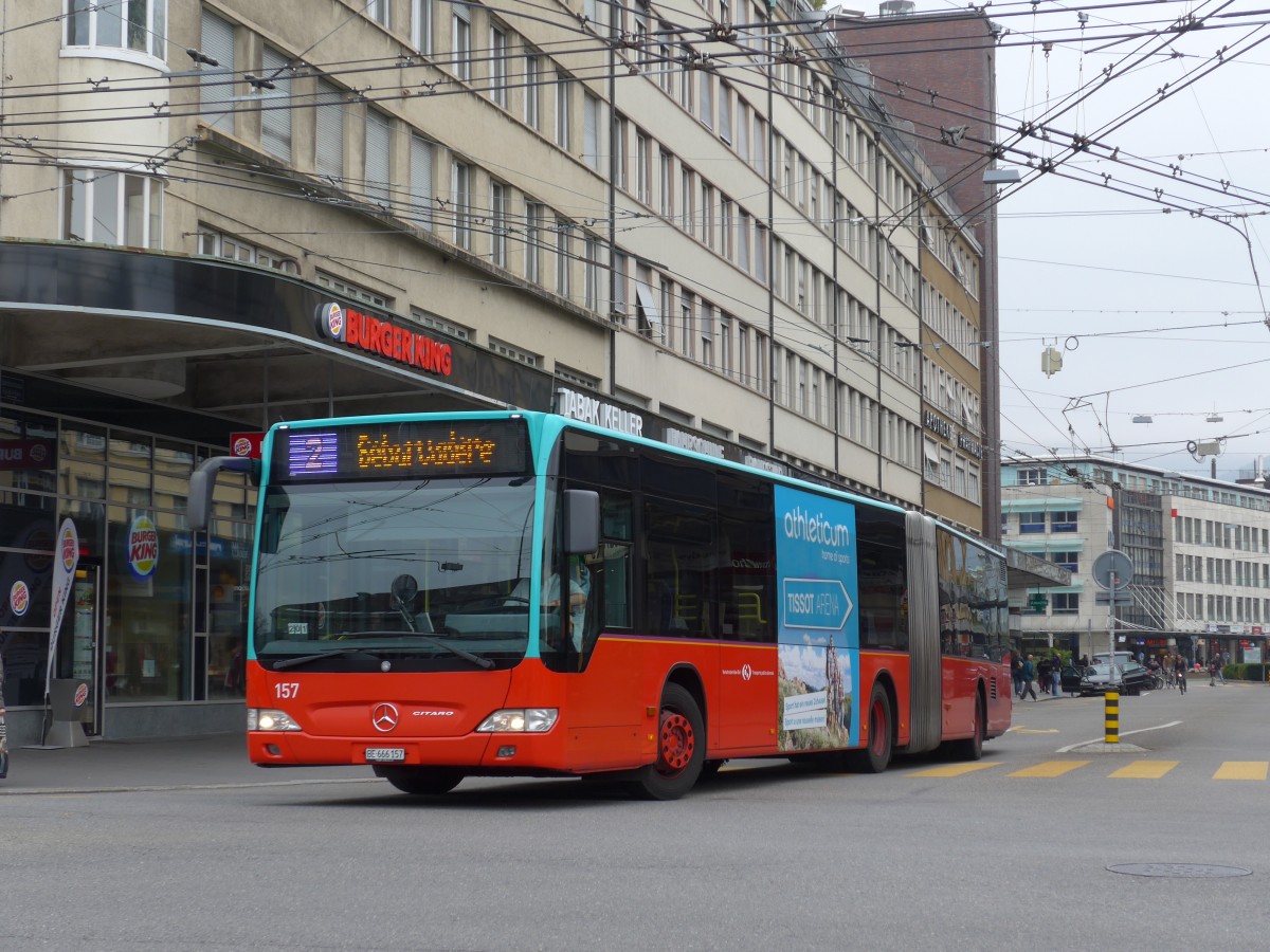 (166'403) - VB Biel - Nr. 157/BE 666'157 - Mercedes am 24. Oktober 2015 beim Bahnhof Biel