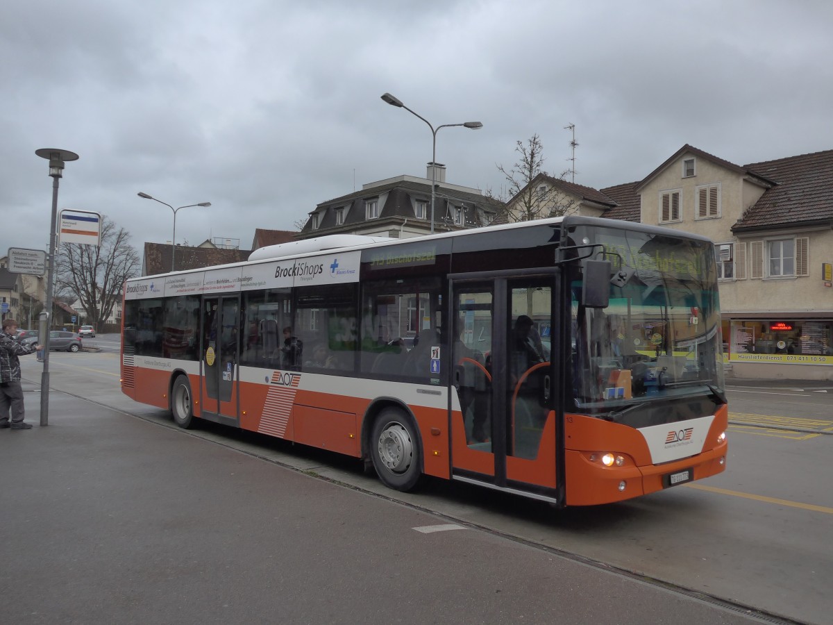 (167'530) - AOT Amriswil - Nr. 13/TG 111'773 - Neoplan am 25. November 2015 beim Bahnhof Amriswil