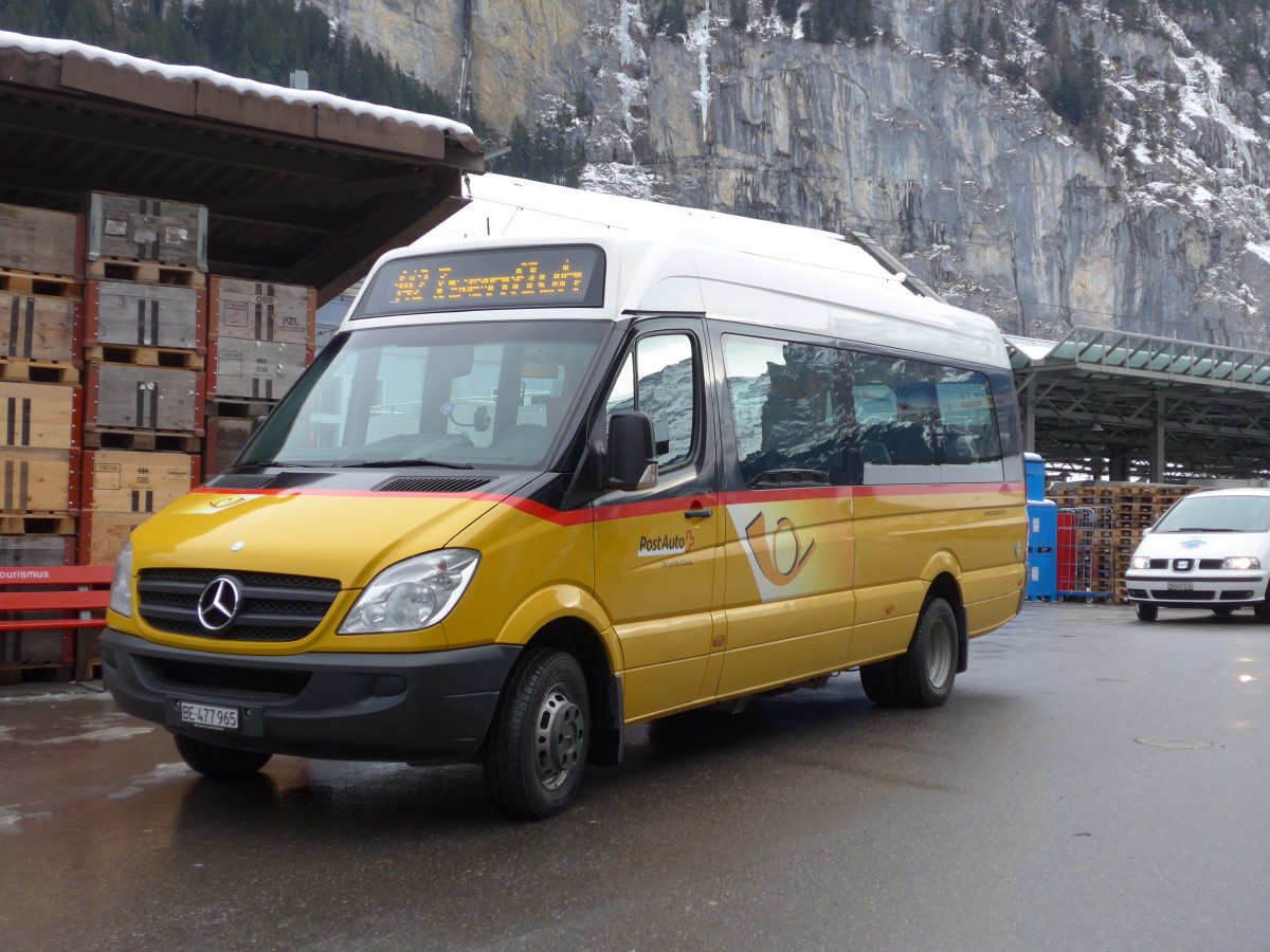 (168'559) - PostAuto Bern - BE 477'965 - Mercedes (ex BE 455'376; ex Steiner, Messen) am 24. Januar 2016 beim Bahnhof Lauterbrunnen