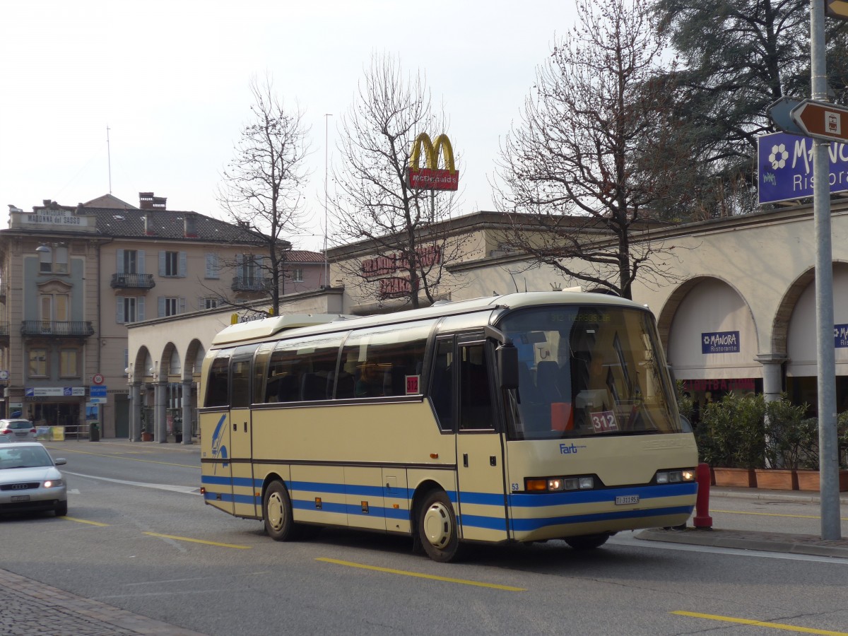 (168'626) - FART Locarno - Nr. 53/TI 311'953 - Neoplan am 6. Februar 2016 beim Bahnhof Locarno