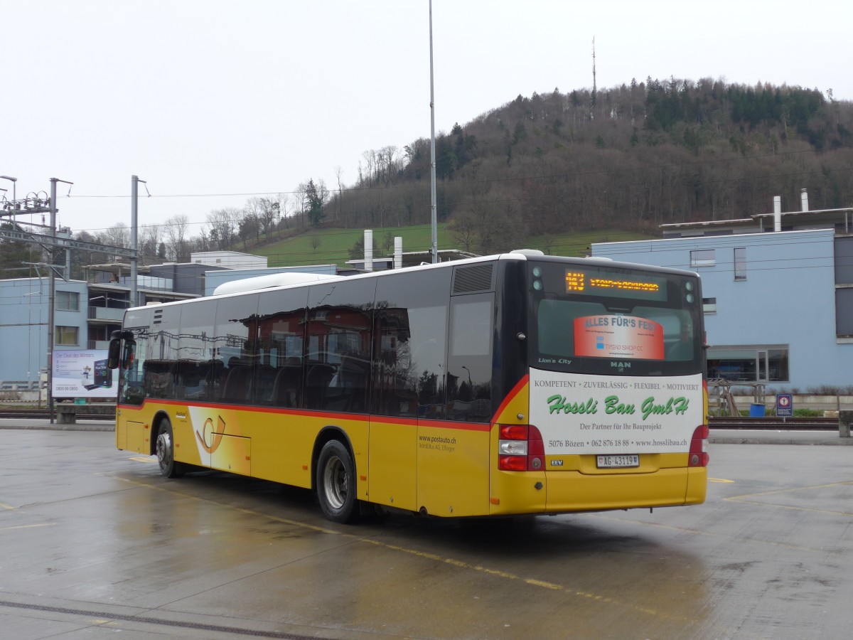 (168'760) - Brndli, Elfingen - Nr. 4/AG 43'119 - MAN am 20. Februar 2016 beim Bahnhof Laufenburg