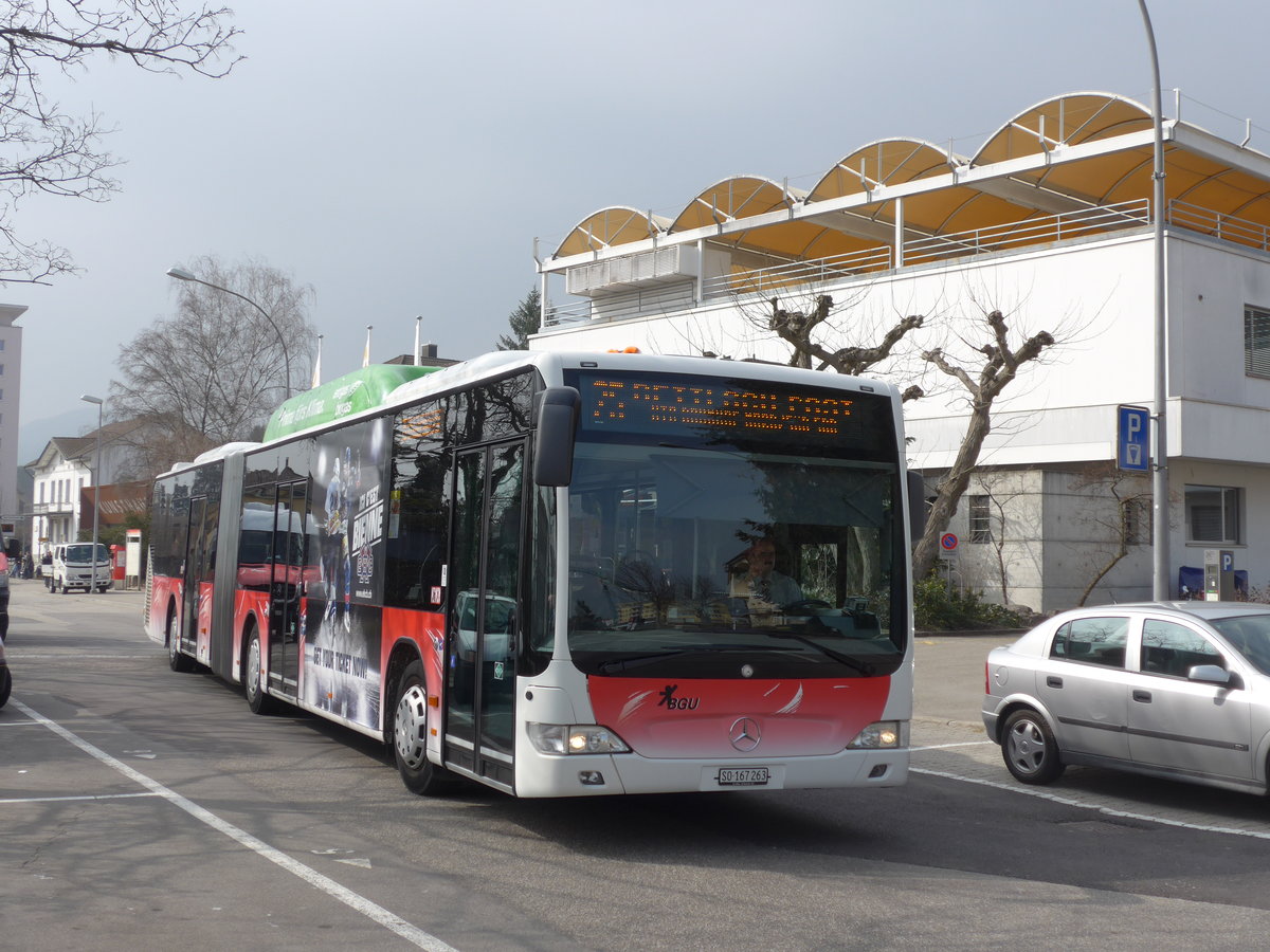 (169'385) - BGU Grenchen - Nr. 28/SO 167'263 - Mercedes am 21. Mrz 2016 beim Bahnhof Grenchen Sd